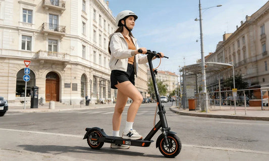 TODIMART T3 electric scooter rider commuting through city traffic